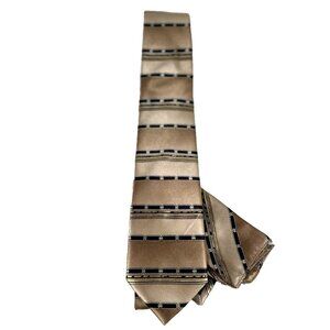 Da Ciro Boys Tie Hanky Set Light Brown Black Gold 3" Wide 54" 100% Polyester